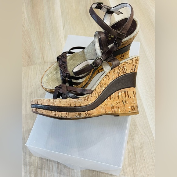 Sz.6-Y2K-Guess Strappy Cork Wedge Platforms - Picture 4 of 5